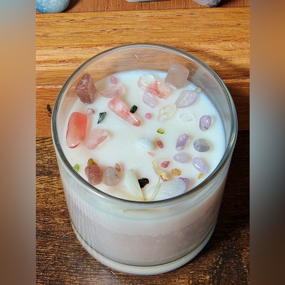 Natural Crystals Amethyst Quartz Soy Wax Affirmation Candle New Beginning Love - Picture 4 of 5